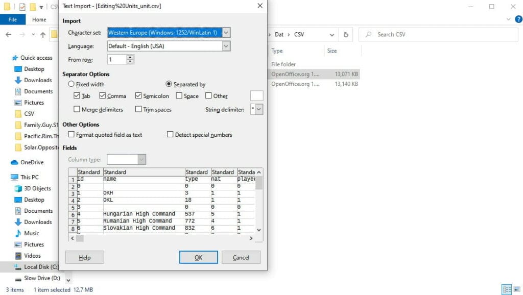 importing CSV WitE2